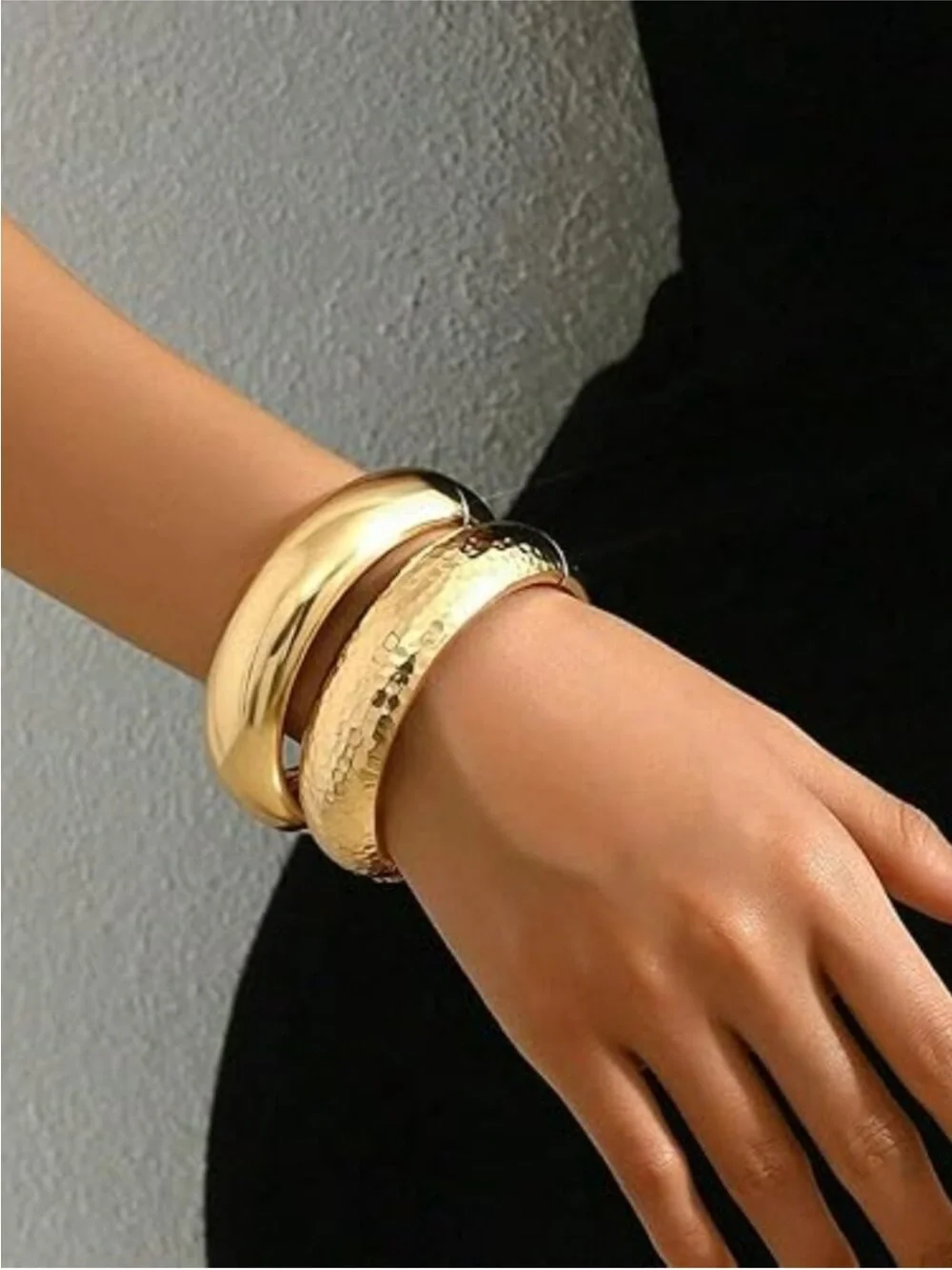 NEW Chunky Gold Bangle Bracelets Dainty 14k Gold Plated Big Stackable Elegance